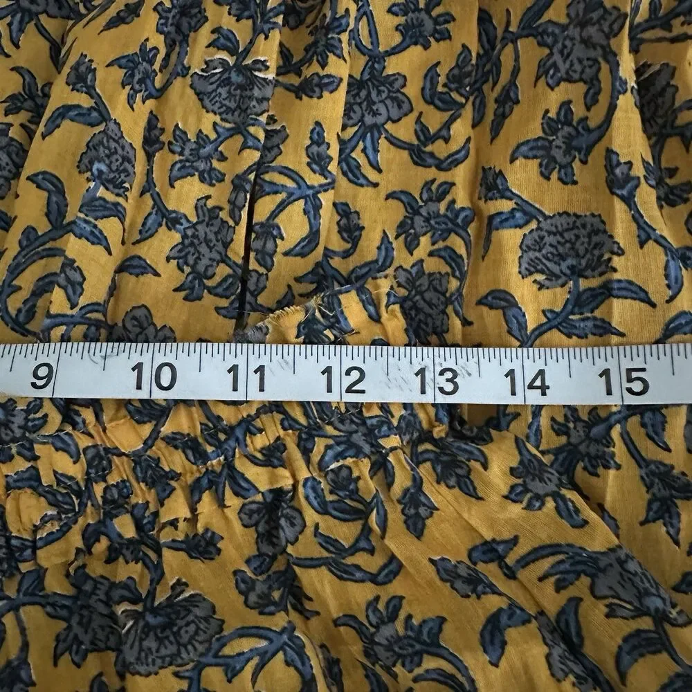 Zara Midi Skirt Sz S Floral Flowy Cotton Mustard Yellow India Boho Unlined